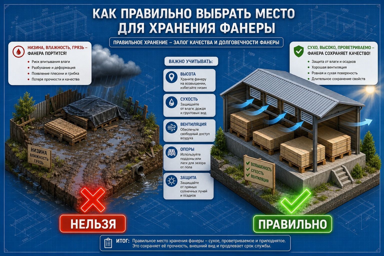 чек лист выбора места хранения фанеры